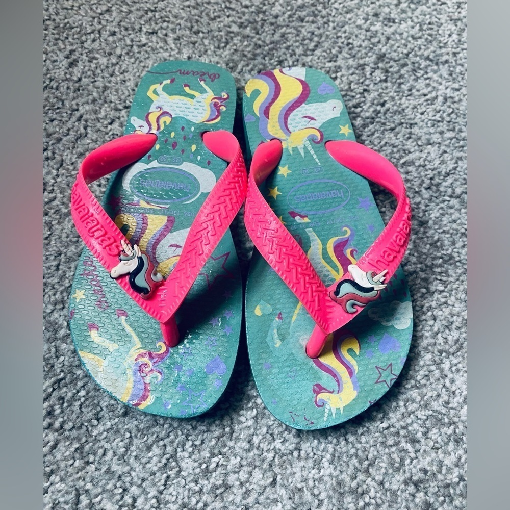 Girls blue and pink unicorn Havaianas sandals, 13​​​​